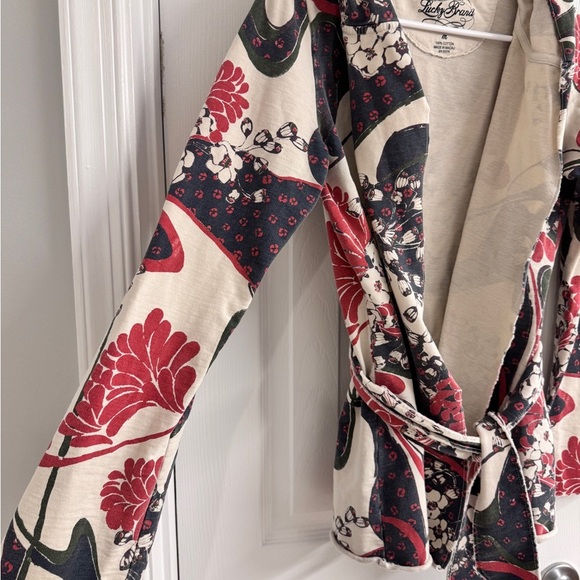 Lucky Brand Japanese Floral Belted Jacket With Hood - Cotton Size Medium - Picture 6 of 9